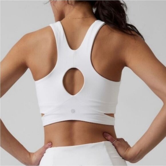 NWT ATHLETA CONSCIOUS CUT OUT CROP TOP HIGH NECK TANK WHITE - Picture 2 of 11